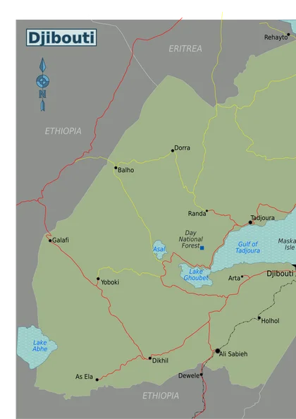 Carte de Djibouti : les régions, les villes et les sites du guide.