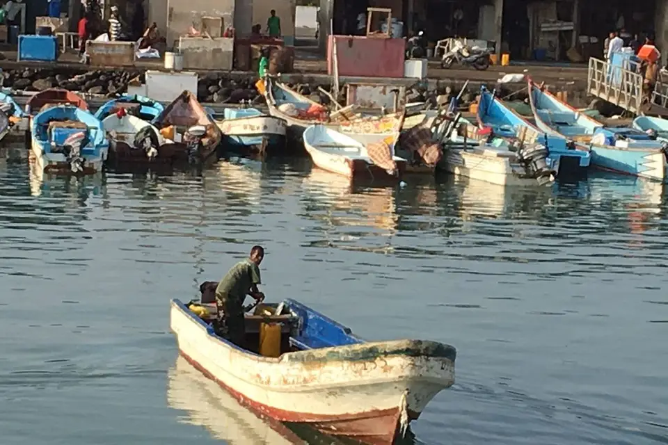Pêcheur et son embarcation sur les eaux du golfe de Tadjourah